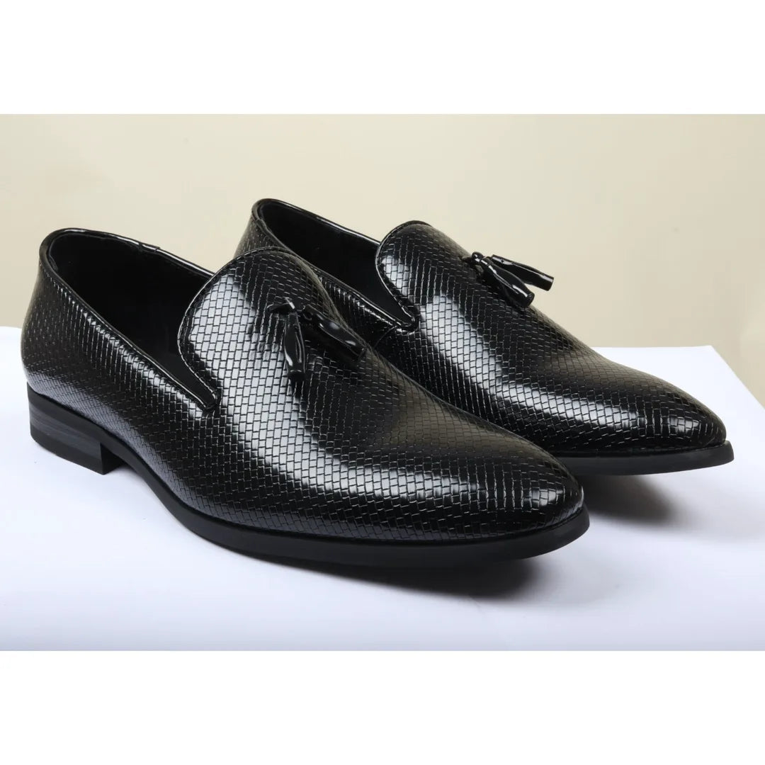 Men's Tassel Loafers | Patterned Leather Lined Slip-On Shoes.