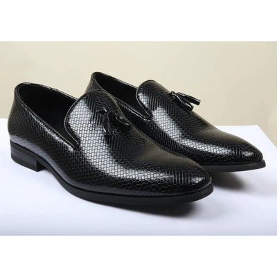 Men's Tassel Loafers | Patterned Leather Lined Slip-On Shoes.