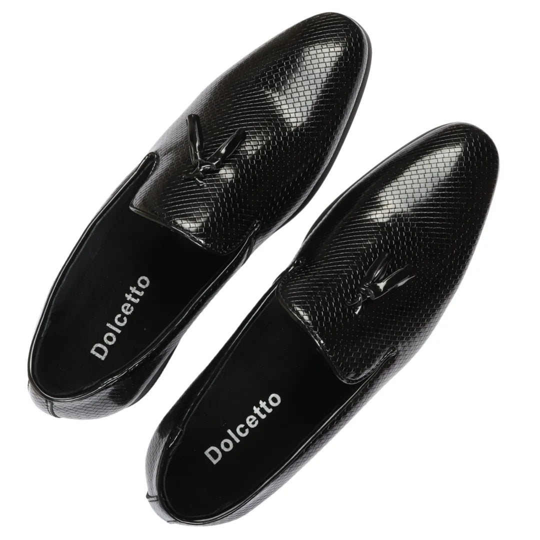 Men's Tassel Loafers | Patterned Leather Lined Slip-On Shoes.