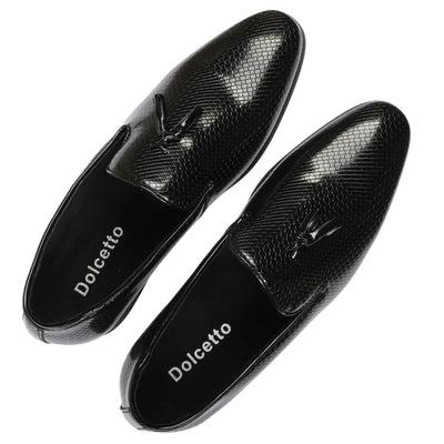 Men's Tassel Loafers | Patterned Leather Lined Slip-On Shoes.