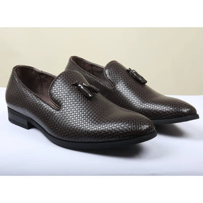 Men's Tassel Loafers | Patterned Leather Lined Slip-On Shoes.