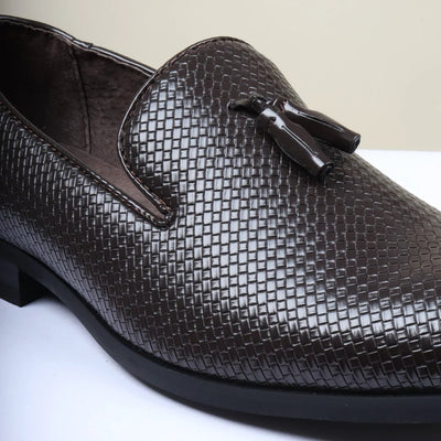 Men's Tassel Loafers | Patterned Leather Lined Slip-On Shoes.