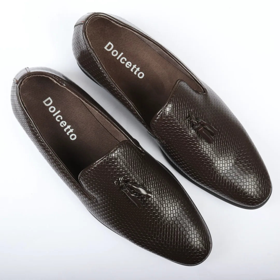 Men's Tassel Loafers | Patterned Leather Lined Slip-On Shoes.
