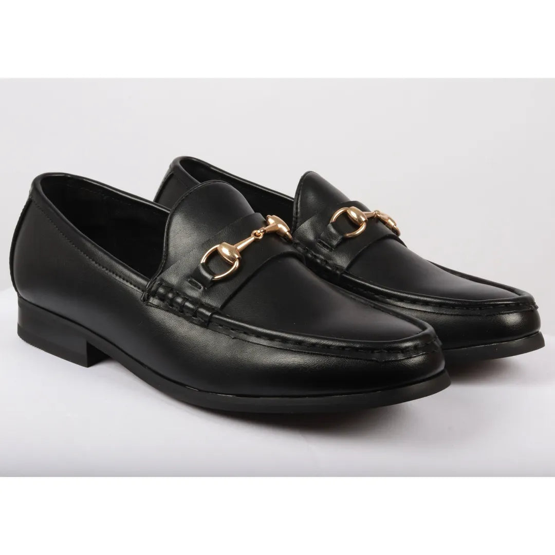 Men's Gold Buckle Loafers | Leather Lined Slip-On Shoes.