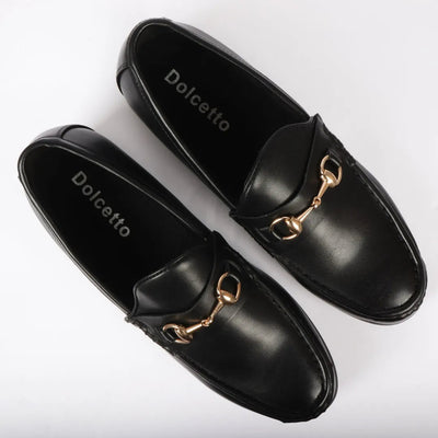 Men's Gold Buckle Loafers | Leather Lined Slip-On Shoes.