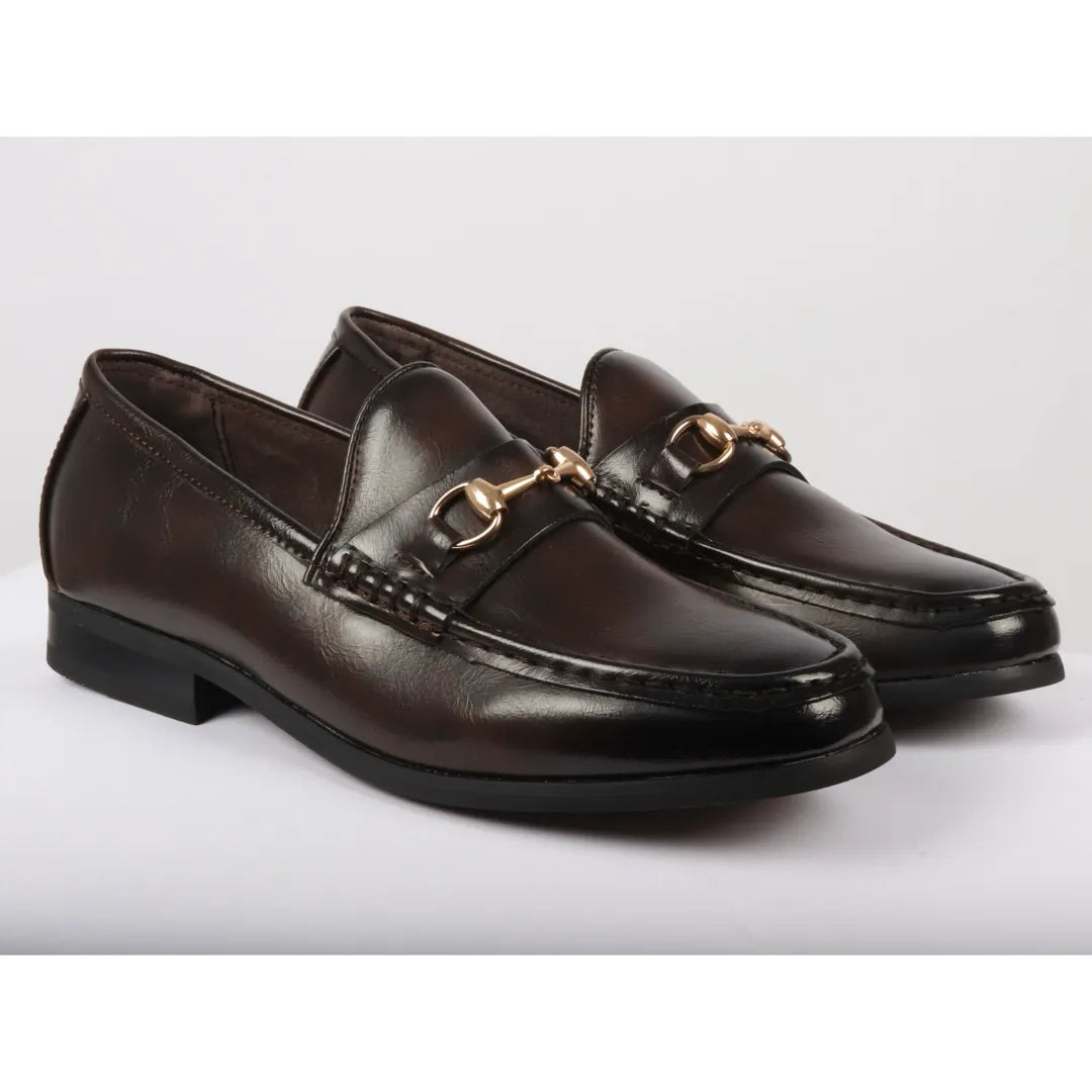 Men's Gold Buckle Loafers | Leather Lined Slip-On Shoes.