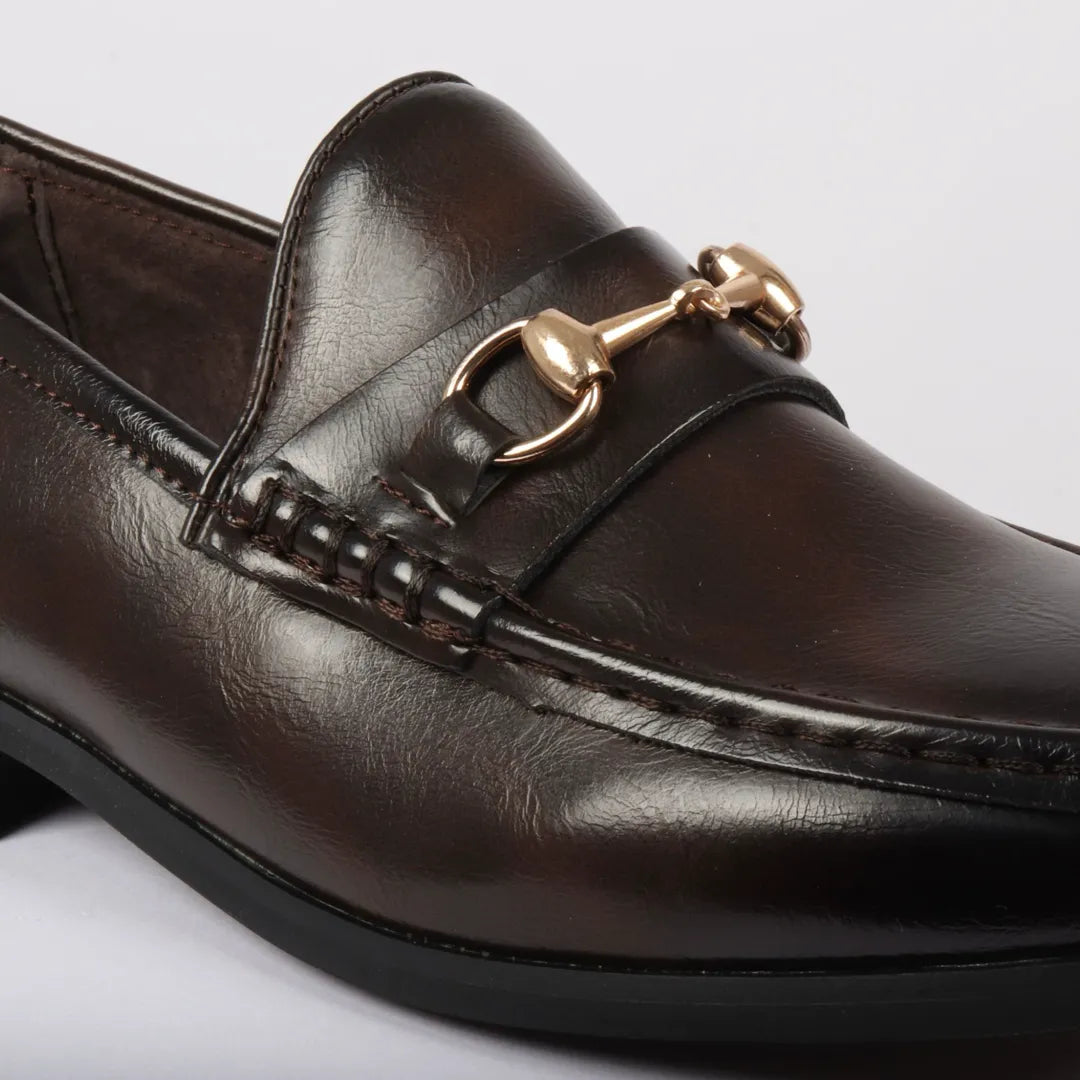 Men's Gold Buckle Loafers | Leather Lined Slip-On Shoes.