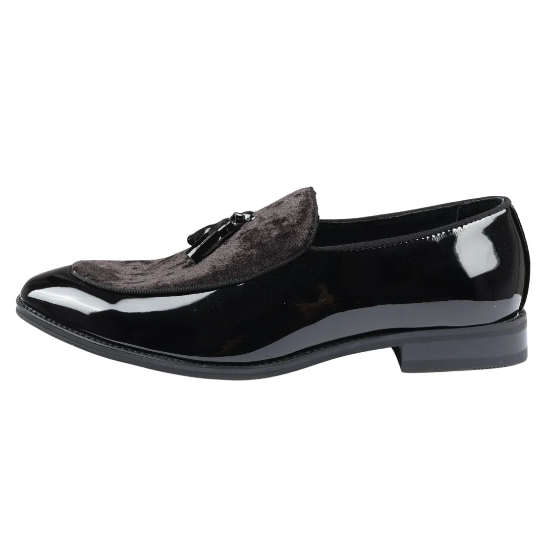 Men's Patent Loafers with Velvet Tassels | Slip-On Formal Shoes.