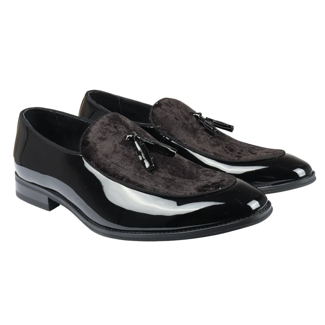 Men's Patent Loafers with Velvet Tassels | Slip-On Formal Shoes.