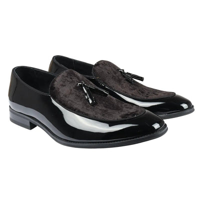 Men's Patent Loafers with Velvet Tassels | Slip-On Formal Shoes.