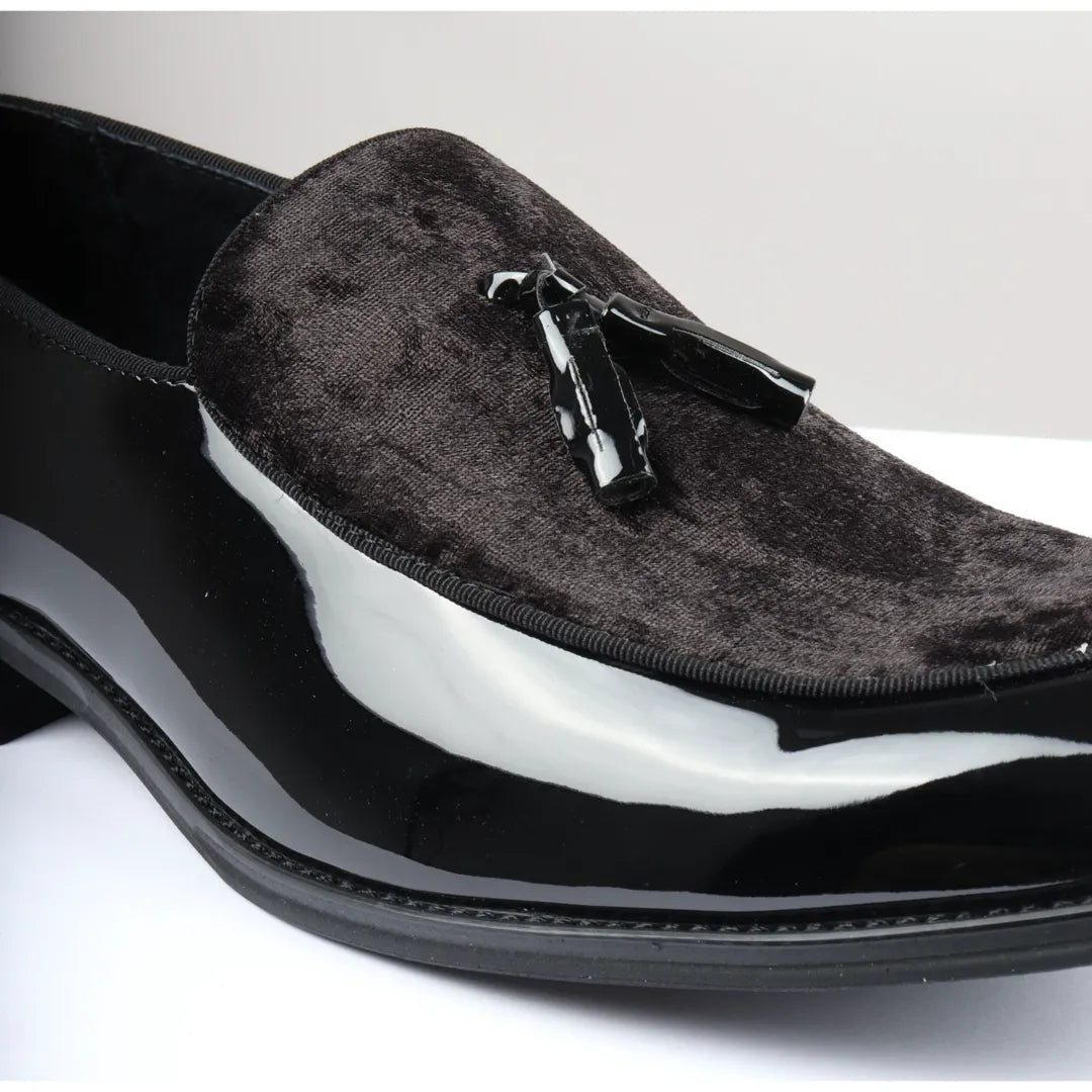 Men's Patent Loafers with Velvet Tassels | Slip-On Formal Shoes.