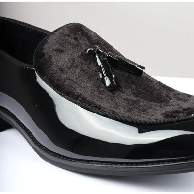 Men's Patent Loafers with Velvet Tassels | Slip-On Formal Shoes.