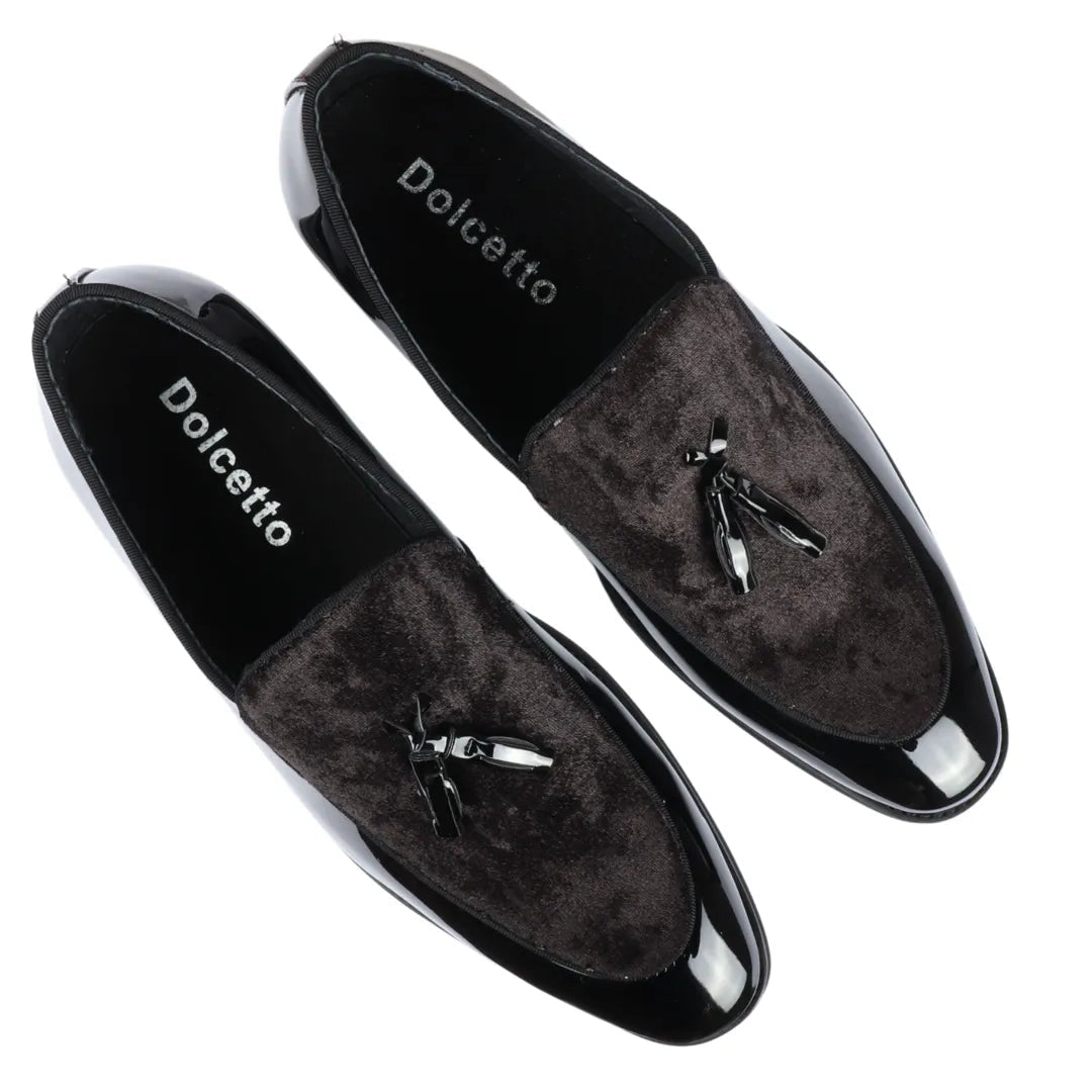 Men's Patent Loafers with Velvet Tassels | Slip-On Formal Shoes.