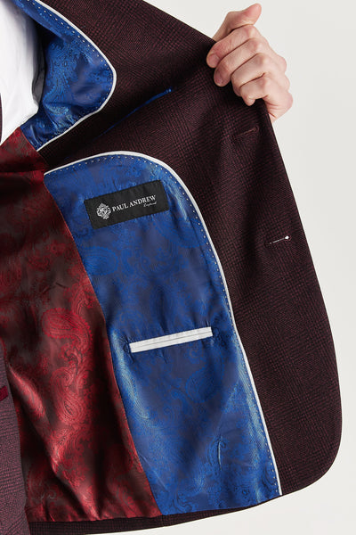 Regent Men’s Wine Check 3-Piece Suit – Prince of Wales, Tailored Fit, Stretch Fabric