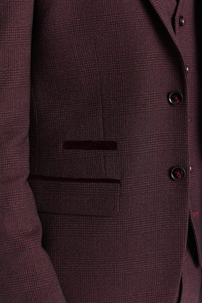 Regent Men's Wine Check Blazer | Formal Tailored Suit Jacket