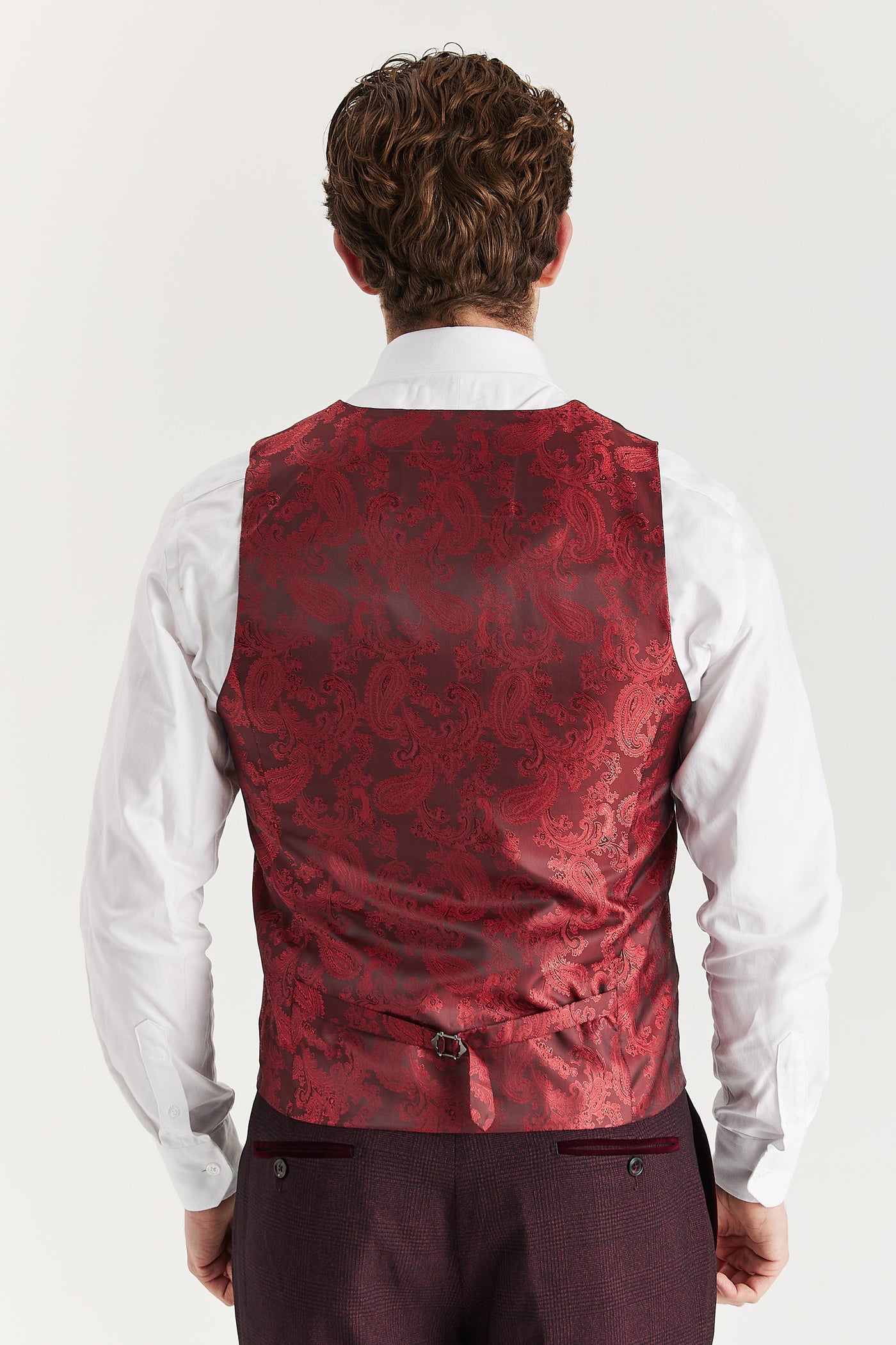 Regent Men's Wine Check Waistcoat | Formal Tailored Suit Vest