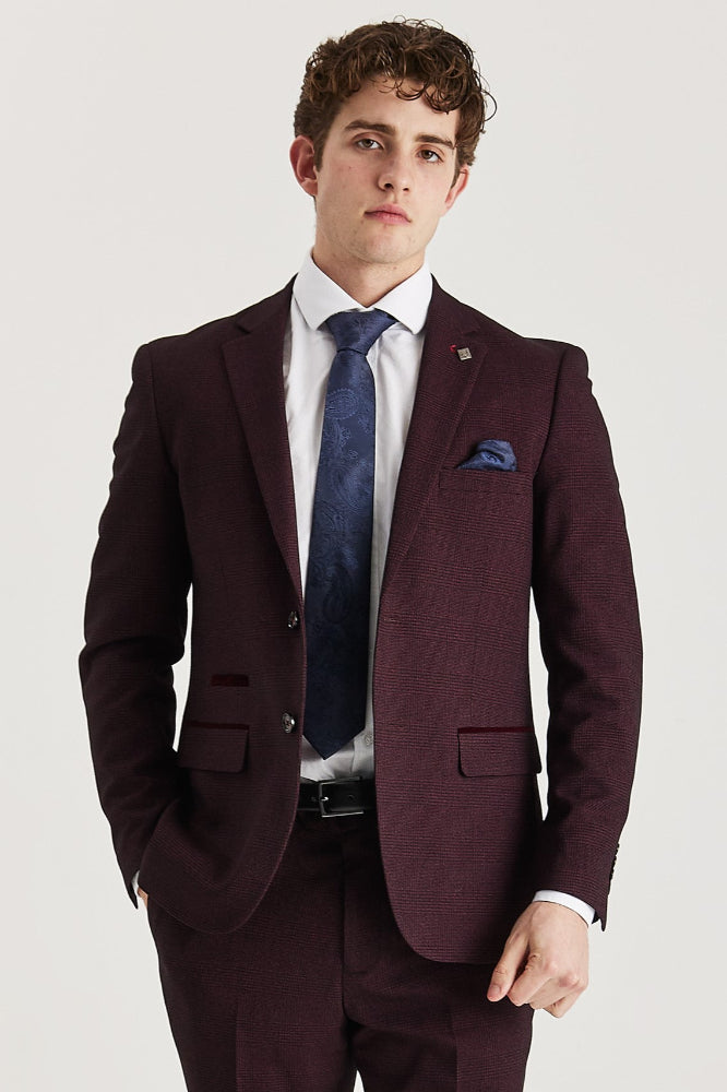 Regent Men's Wine Check Blazer | Formal Tailored Suit Jacket