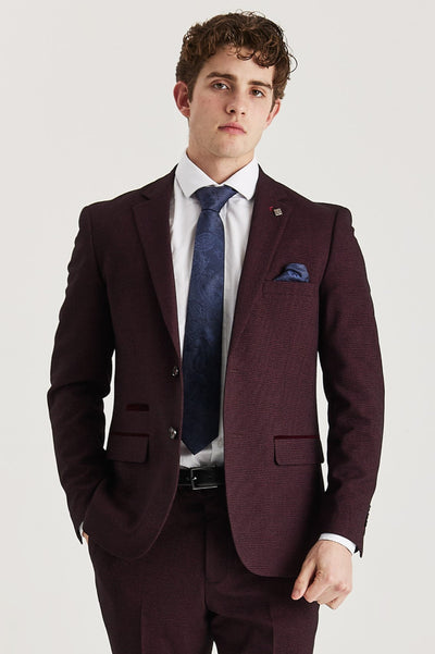 Regent Men's Wine Check Blazer | Formal Tailored Suit Jacket