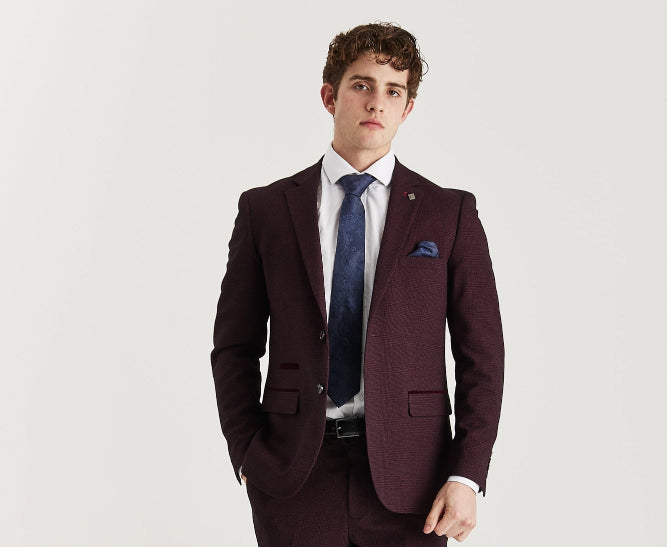 Regent Men's Wine Trousers | Formal Check Dress Pants