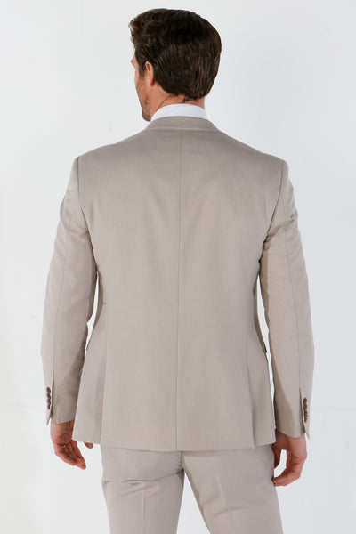 Mayfair Men's 3-Piece Beige Birdseye Wedding Suit.