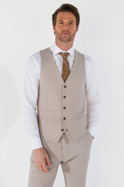 Mayfair Men's 3-Piece Beige Birdseye Wedding Suit.