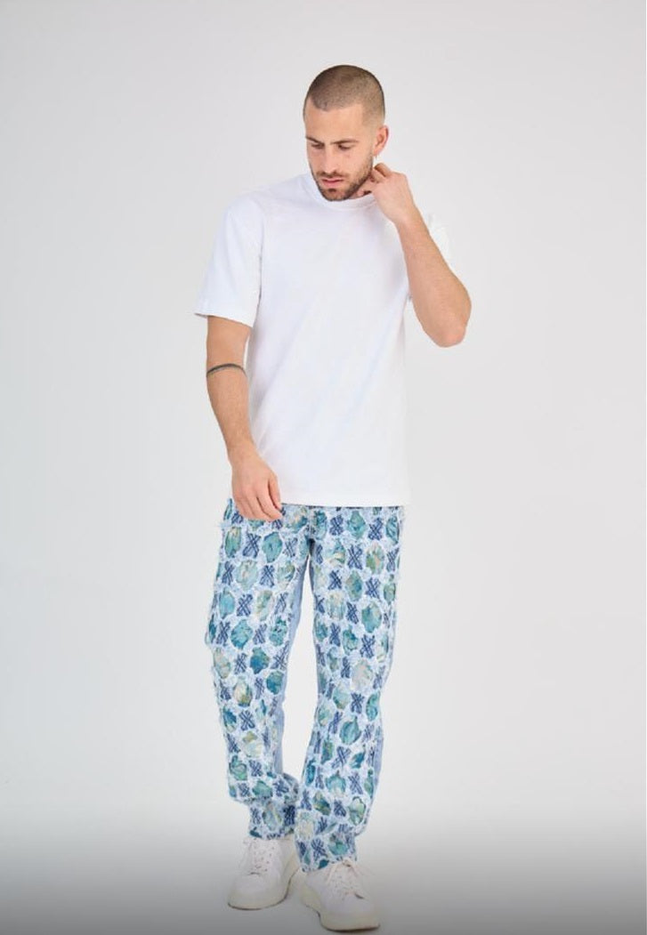 Sky Blue Shredded Stripe Jeans