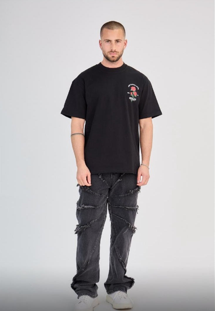 Black Distressed Strap Jeans