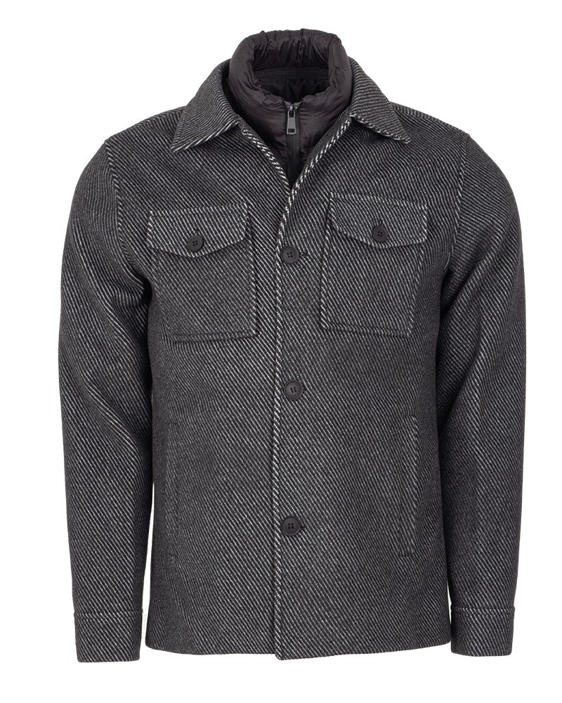 Men’s Wool-Blend Overshirt Jacket with Padded Inner – Classic Style
