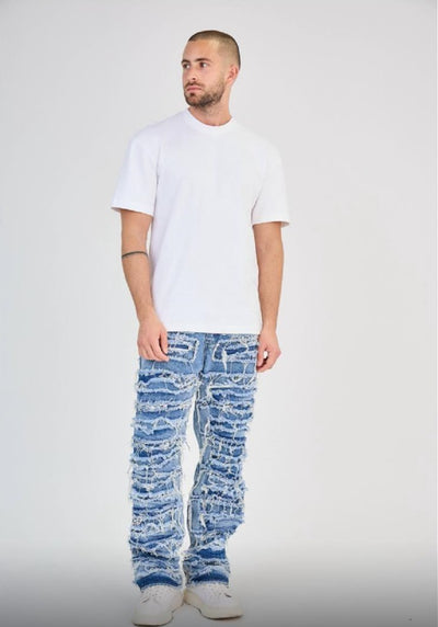Sky Blue Shredded Stripe Jeans